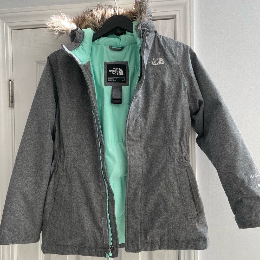 The North Face Charcoal Jacket with Mint Lining